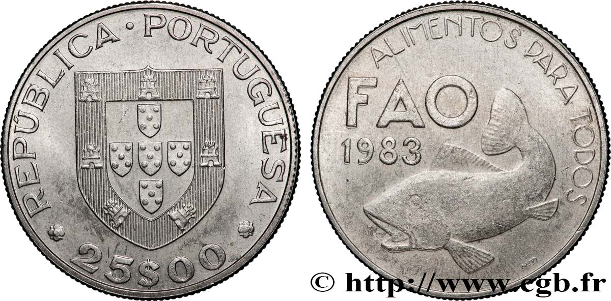 PORTUGAL 25 Escudos FAO 1983  SUP 