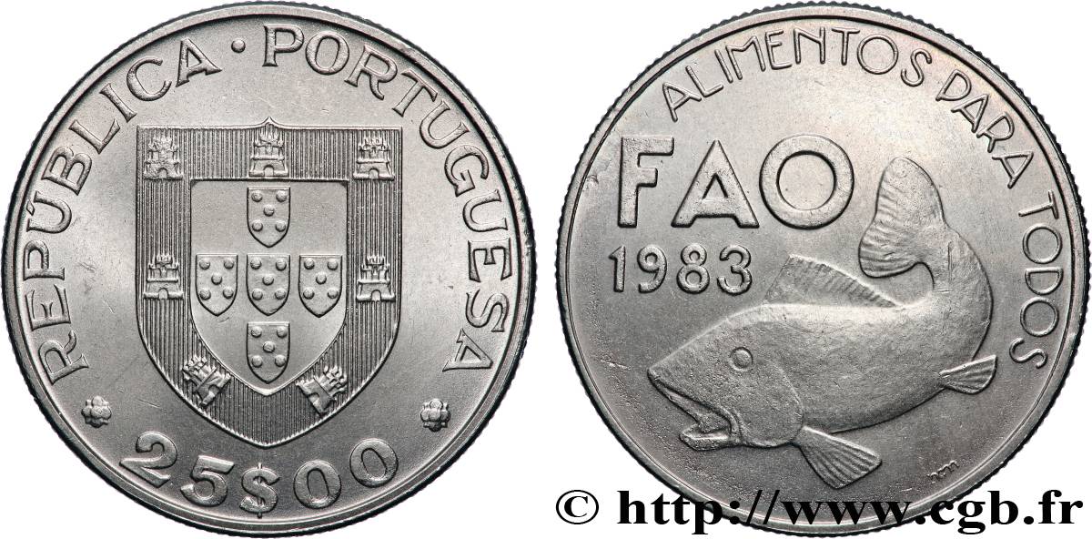 PORTUGAL 25 Escudos FAO 1983  SUP 