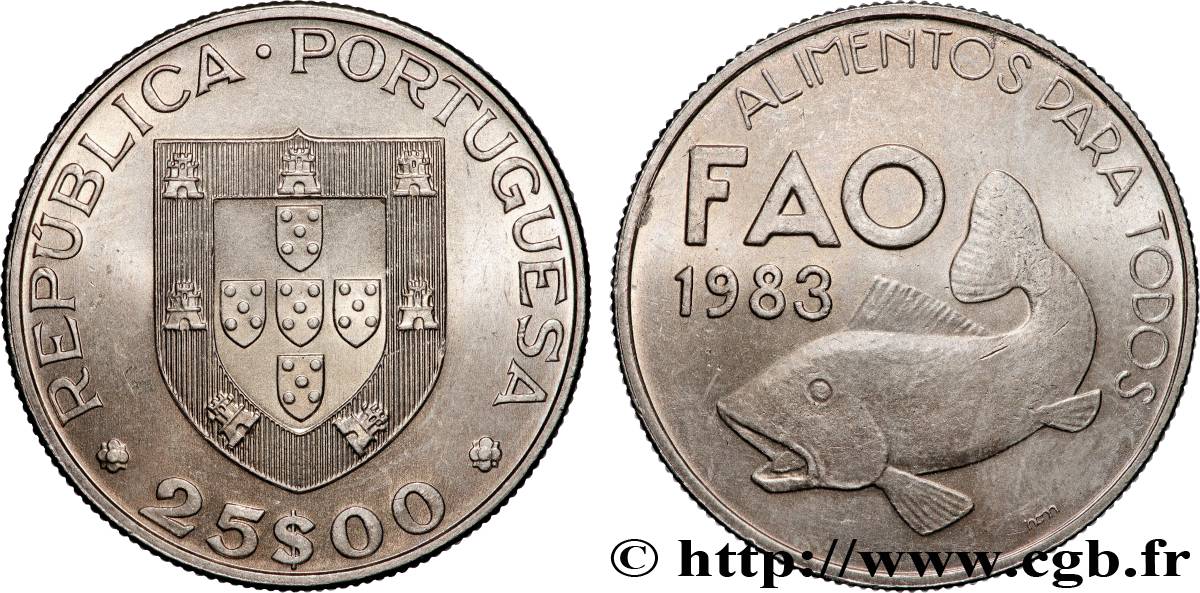 PORTUGAL 25 Escudos FAO écu / poisson 1983  MS 