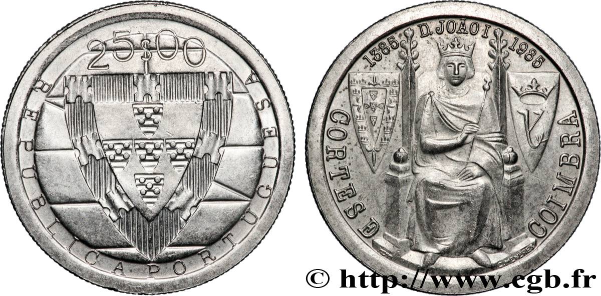 PORTUGAL 25 Escudos 600e anniversaire de la bataille de Aljubarrota 1985 Lisbonne VZ 