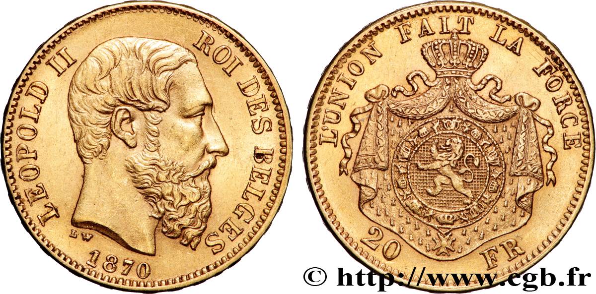 GOLD, PALLADIUM & PLATINUM INVESTMENT 20 Francs Léopold II 1870 Bruxelles AU 