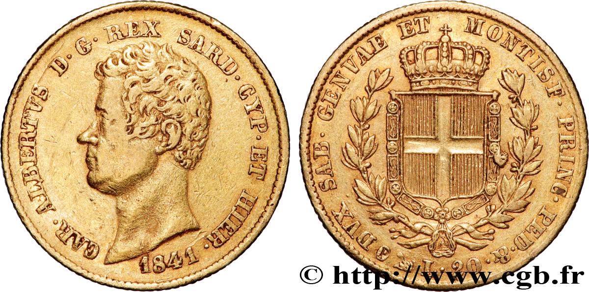 OR, PALLADIUM ET PLATINE INVESTISSEMENT 20 Lire Charles-Albert 1841 Gênes TTB 
