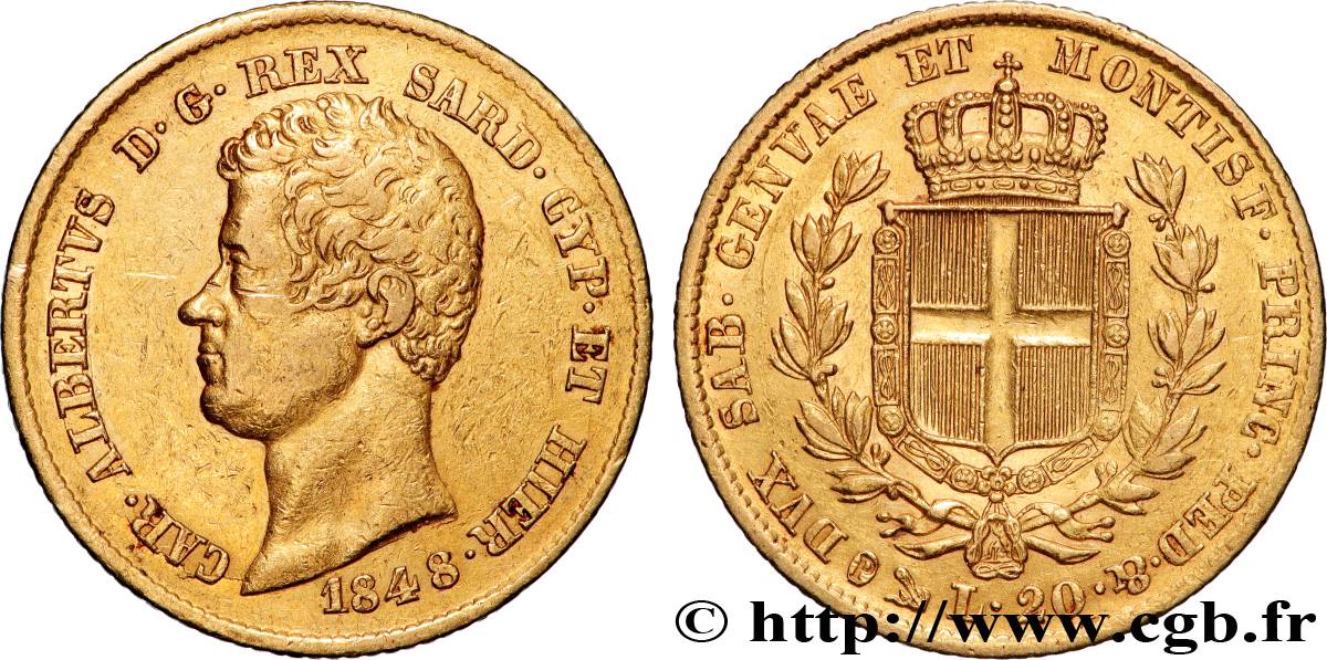 OR, PALLADIUM ET PLATINE INVESTISSEMENT 20 Lire Charles-Albert 1848 Gênes TTB 