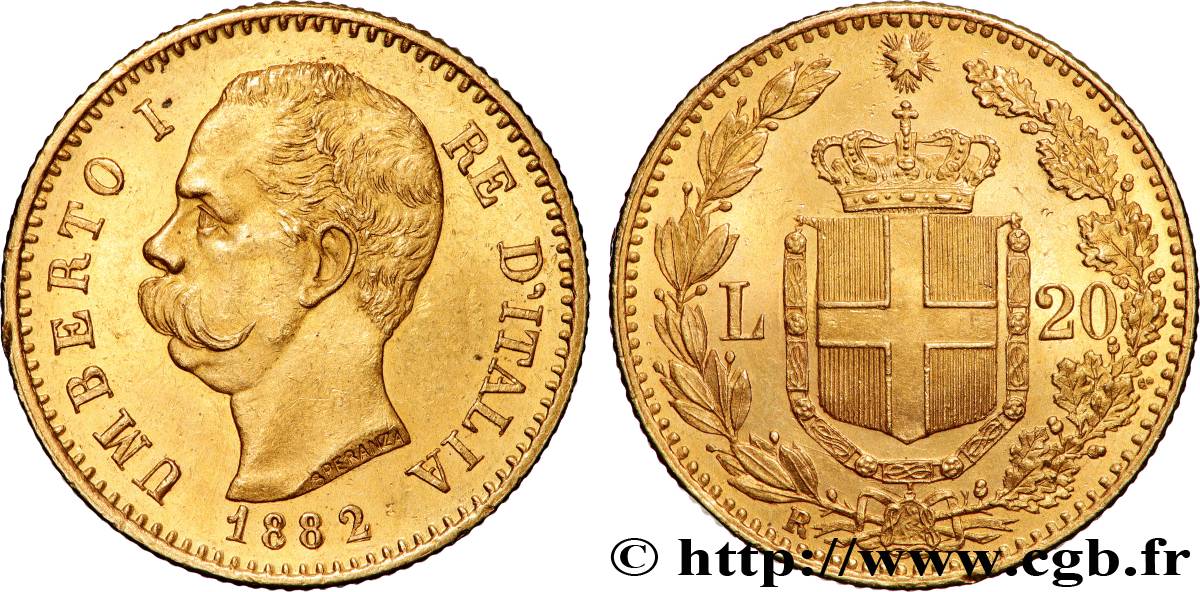 OR, PALLADIUM ET PLATINE INVESTISSEMENT 20 Lire Umberto Ier 1882 Rome SUP 