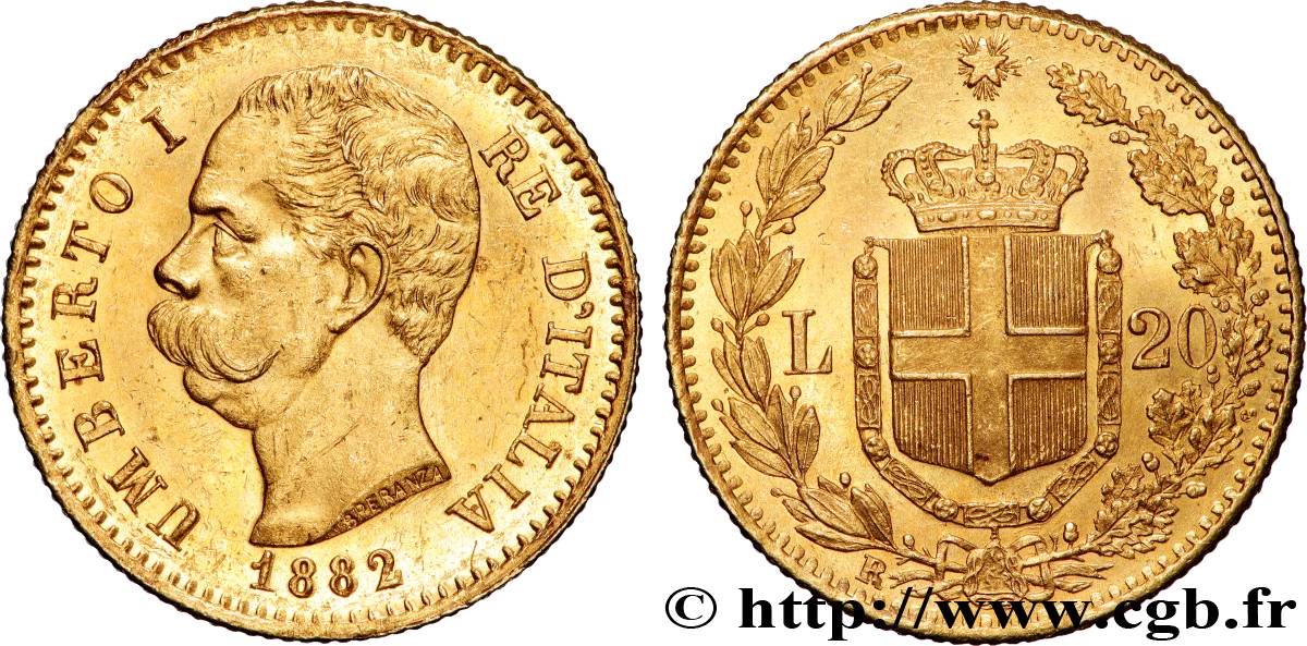 OR, PALLADIUM ET PLATINE INVESTISSEMENT 20 Lire Umberto Ier 1882 Rome SUP 