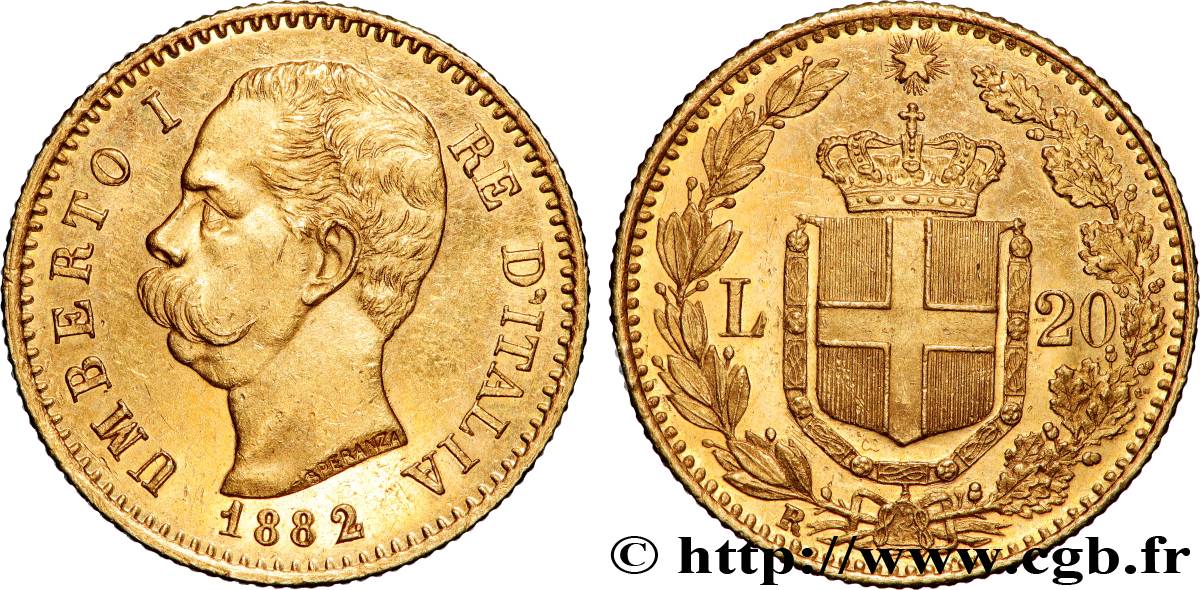OR, PALLADIUM ET PLATINE INVESTISSEMENT 20 Lire Umberto Ier 1882 Rome SUP 