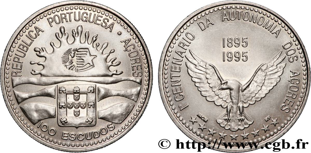 AÇORES 100 Escudos Centenaire de l’autonomie des Açores 1995 Lisbonne SPL 