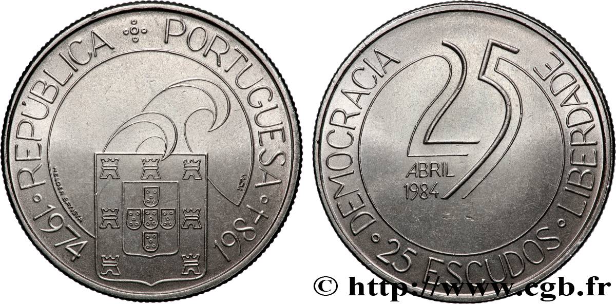 PORTUGAL 25 Escudos 10e anniversaire de la révolution des oeillets 1984 Lisbonne MS 