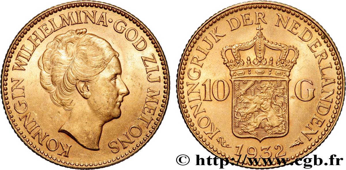 OR, PALLADIUM ET PLATINE INVESTISSEMENT 10 Gulden 4e type Wilhelmina 1932 Utrecht SUP 