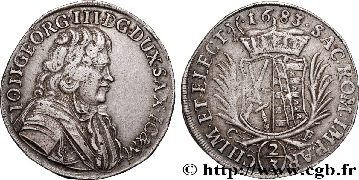 ALLEMAGNE - SAXE - DUCHÉ DE SAXE - JEAN-GEORGES III 2/3 Thaler 1683 Dresde MBC 