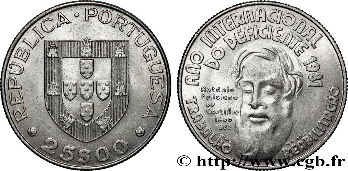 PORTUGAL 25 Escudos année internationale des handicapés 1981 Lisbonne SUP 