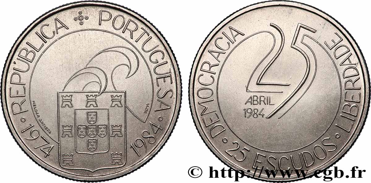 PORTUGAL 25 Escudos 10e anniversaire de la révolution des oeillets 1984 Lisbonne SC 