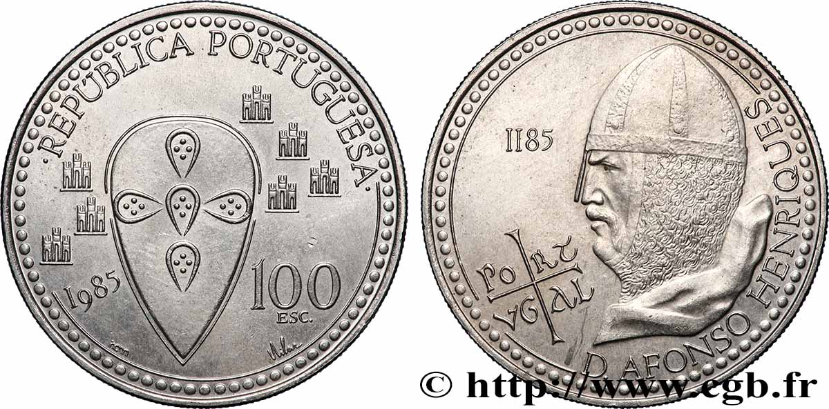 PORTUGAL 100 Escudos 800e anniversaire de la mort du roi Alfonso Henriques 1985 Lisbonne SUP 