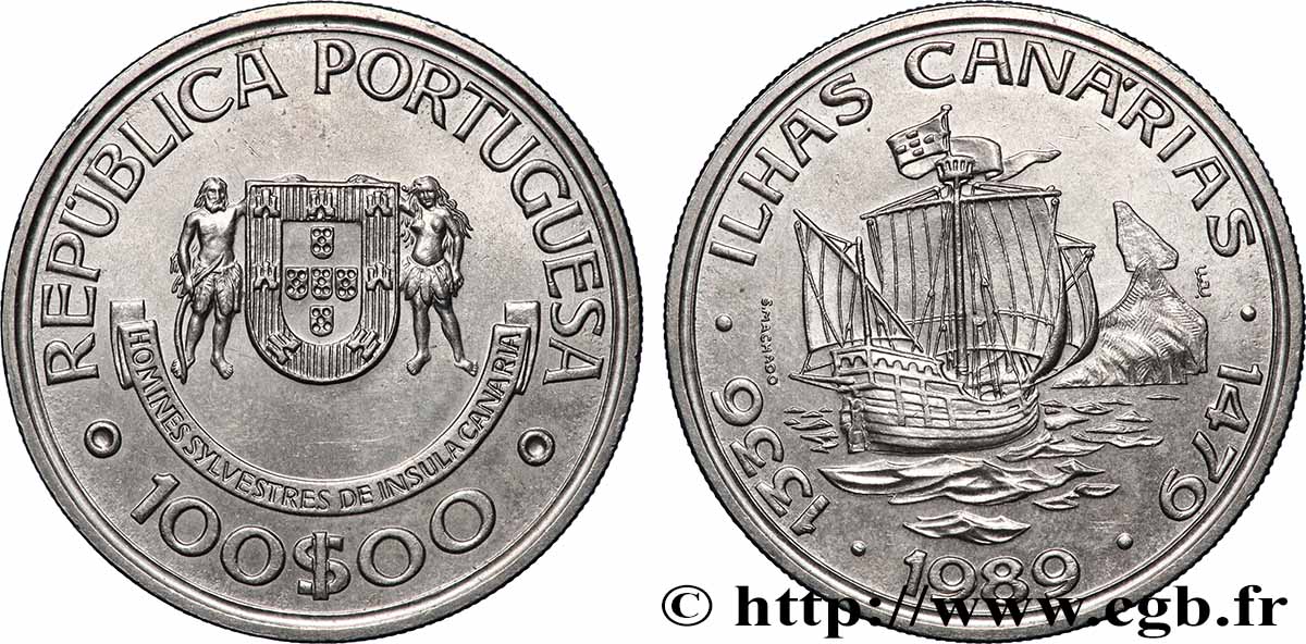 PORTUGAL 100 Escudos découverte des îles Canaries 1989 Lisbonne AU 