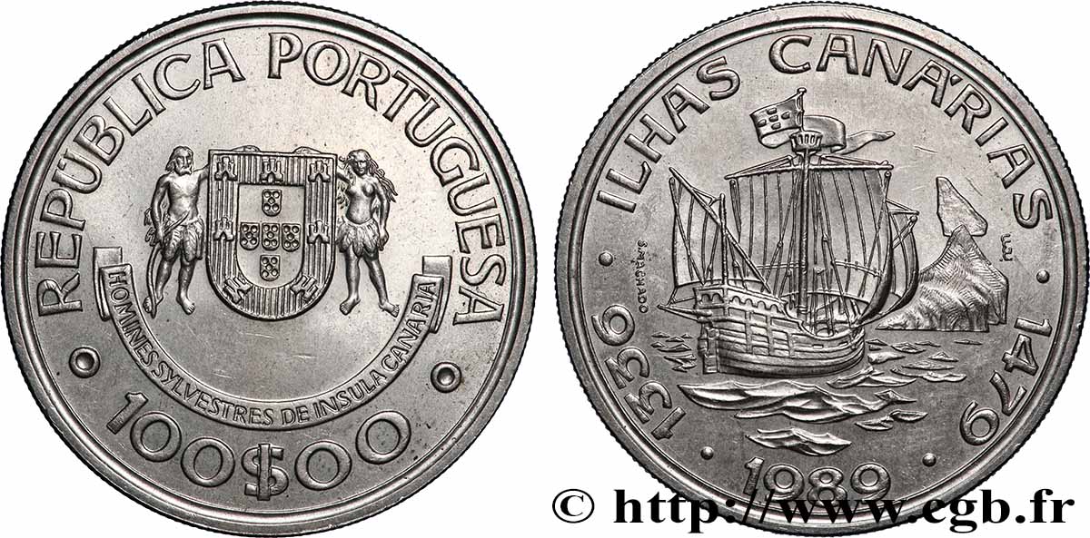 PORTUGAL 100 Escudos découverte des îles Canaries 1989 Lisbonne SUP 