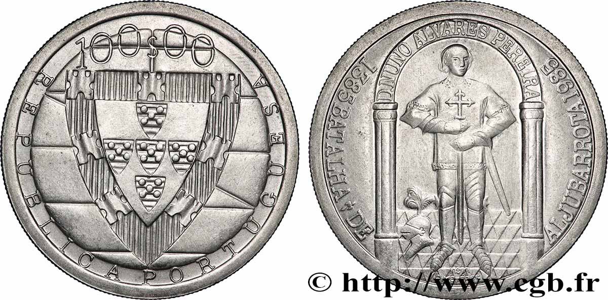 PORTUGAL 100 Escudos 600e anniversaire de la bataille de Aljubarrota 1985 Lisbonne SUP 