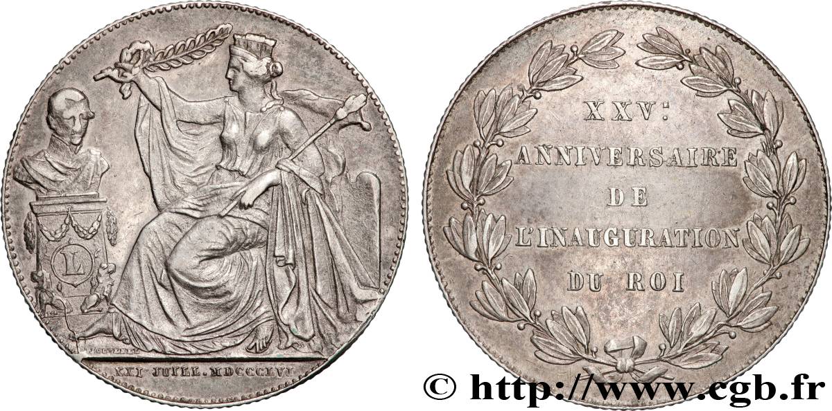 BELGIQUE - ROYAUME DE BELGIQUE - LÉOPOLD Ier Module de 2 Francs 25e Anniversaire de l’Inauguration du Roi 1856 Bruxelles TTB+ 