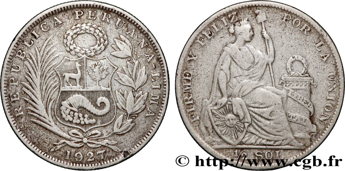 PERU 1/2 Sol “Liberté” 1927 Lima VF 