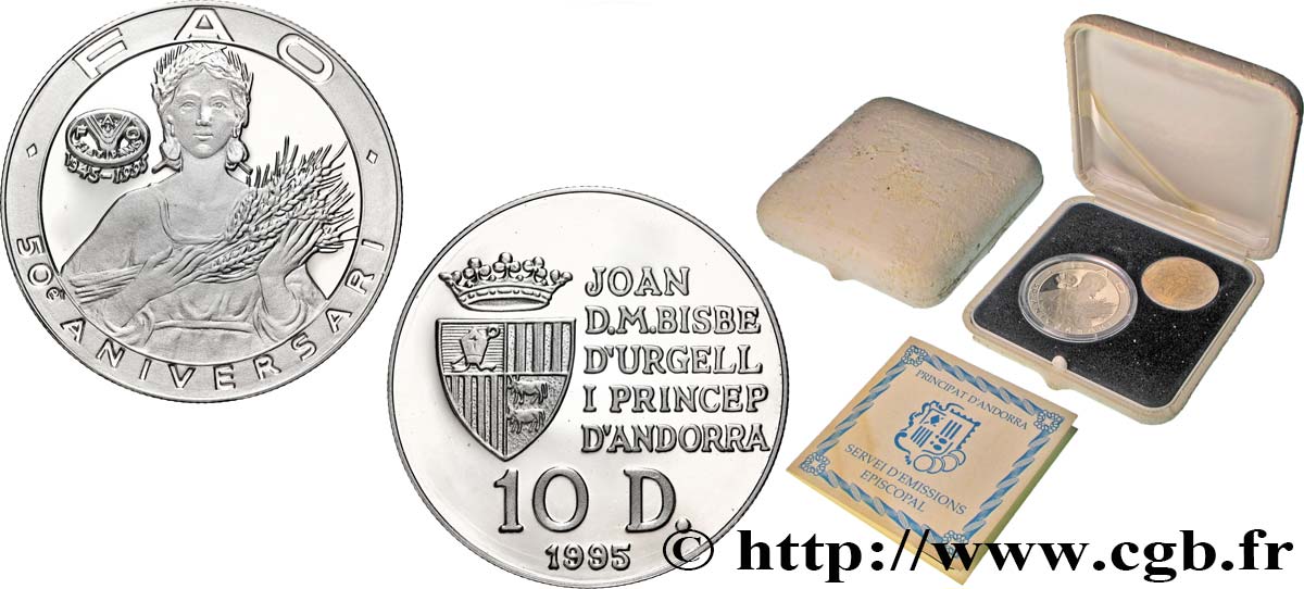 ANDORRE (PRINCIPAUTÉ) Coffret 10 Diners Proof 50e Anniversaire F.A.O + 25 Centims 1995  FDC 