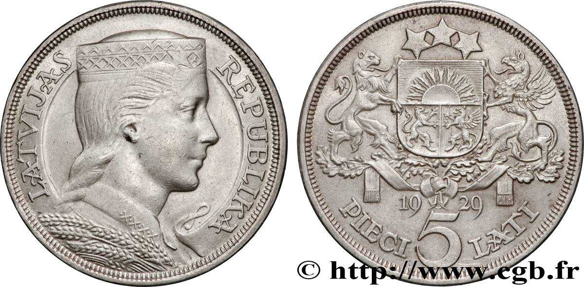 LATVIA 5 Lati 1929  AU 