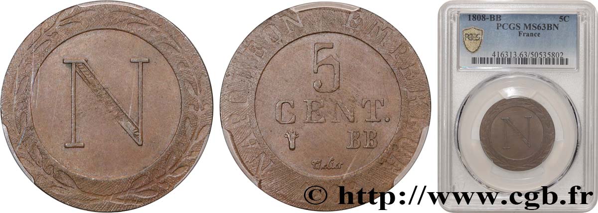 ALLEMAGNE - ROYAUME DE WESTPHALIE - JÉRÔME NAPOLÉON 5 Centimes 1808 Strasbourg SPL63 PCGS
