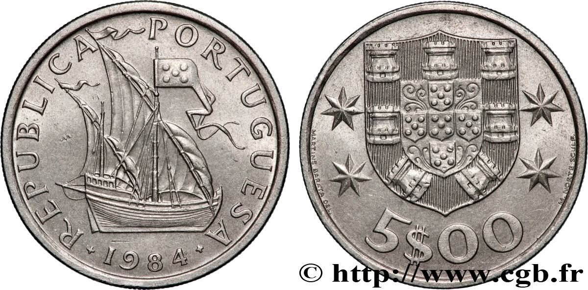 PORTUGAL 5 Escudos 1984 Lisbonne VZ 