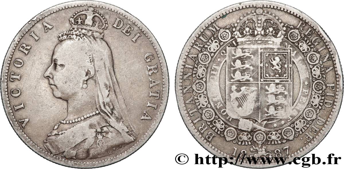 UNITED KINGDOM 1/2 Crown Victoria buste du jubilé 1887 Londres VF 