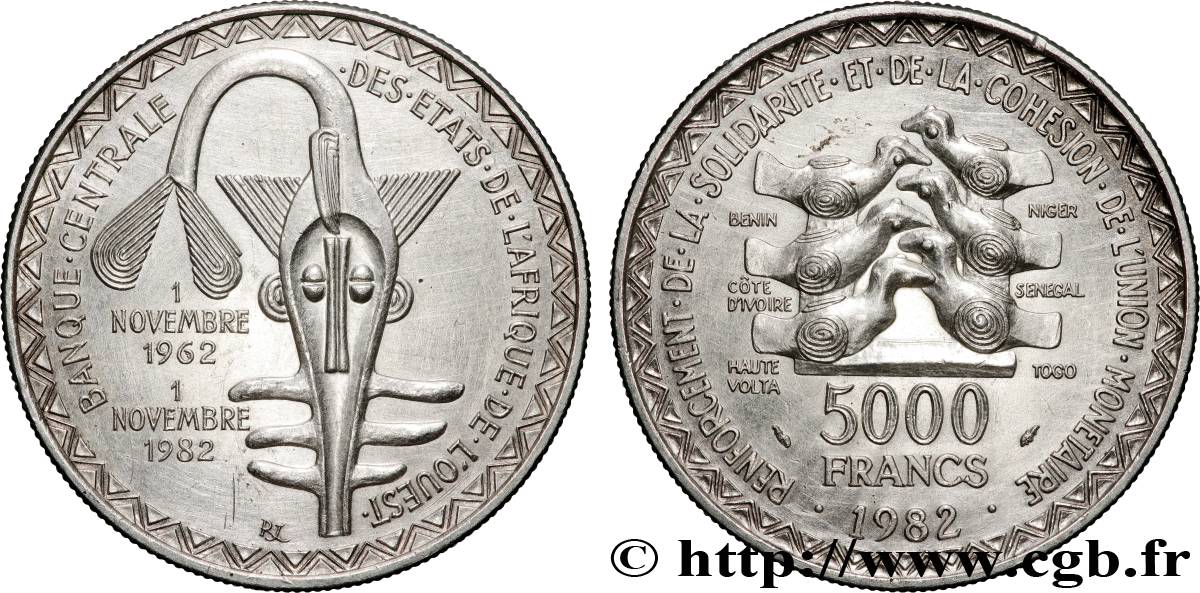 WEST AFRICAN STATES (BCEAO) 5000 Francs masque 1982 Paris AU 