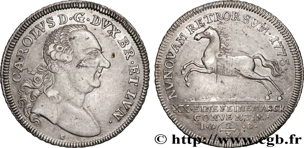 GERMANY - DUCHY OF  BRUNSWICK WOLFENBUTTEL - CHARLES I 2/3 de Thaler  1775 Brunswick XF 