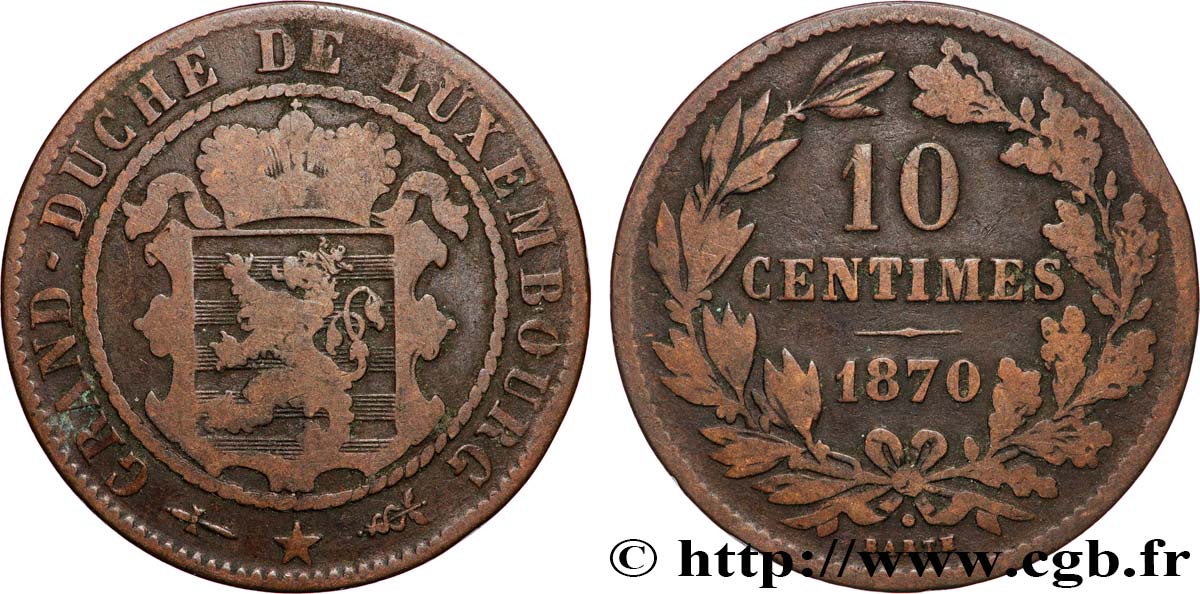 LUSSEMBURGO 10 Centimes 1870 Utrecht MB 
