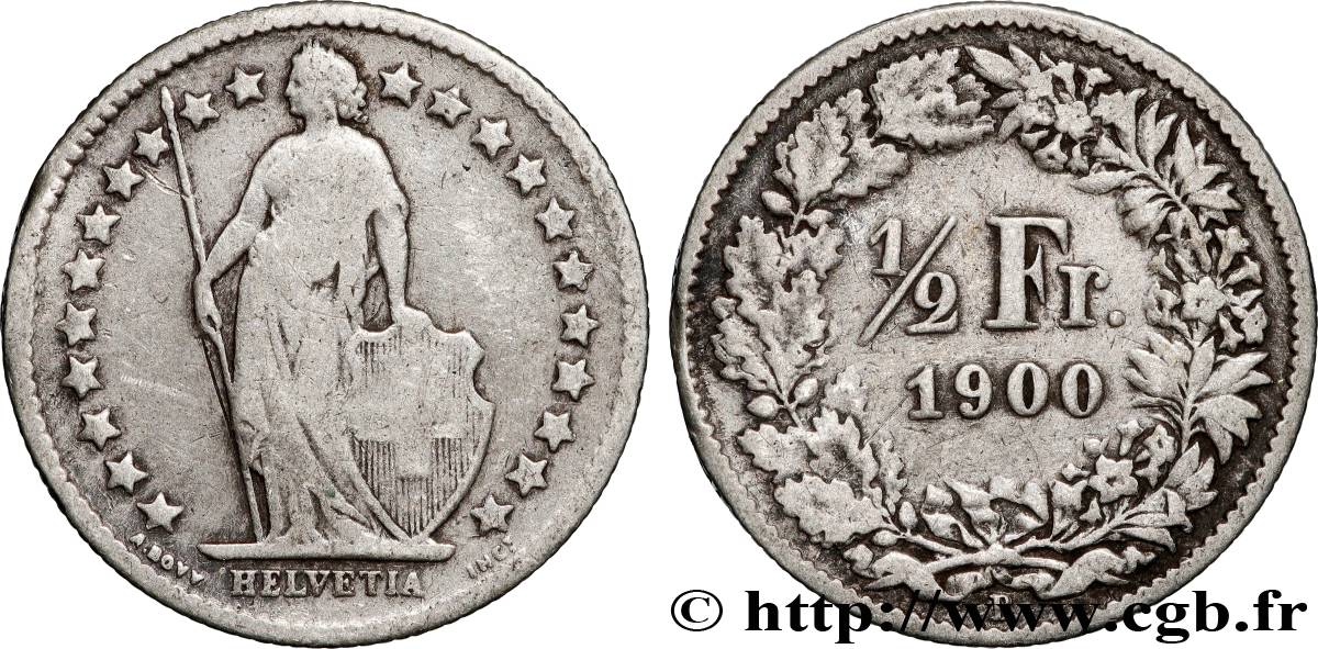 SUIZA 1/2 Franc Helvetia 1900 Berne BC 