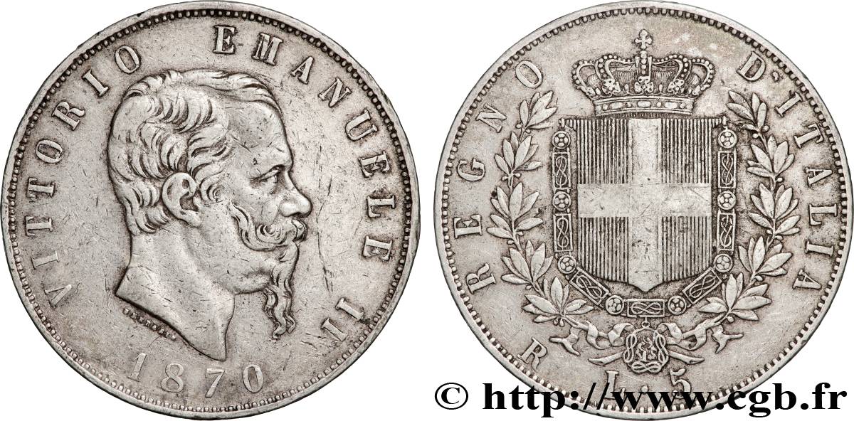 ITALIA - REGNO D ITALIA - VITTORIO EMANUELE II 5 Lire  1870 Rome BB 
