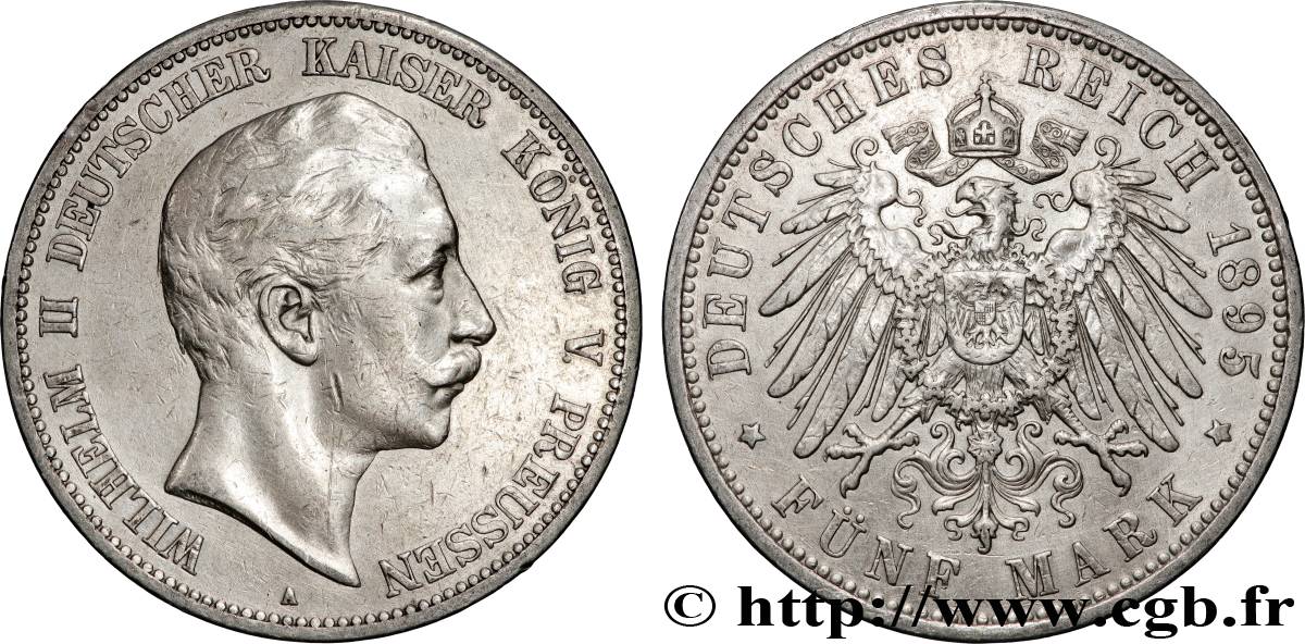 ALLEMAGNE - PRUSSE 5 Mark Guillaume II 1895 Berlin TTB 