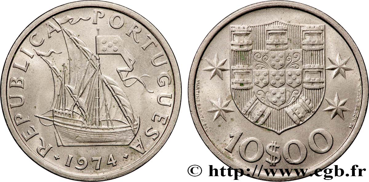 PORTUGAL 10 Escudos voilier 1974 Lisbonne AU 