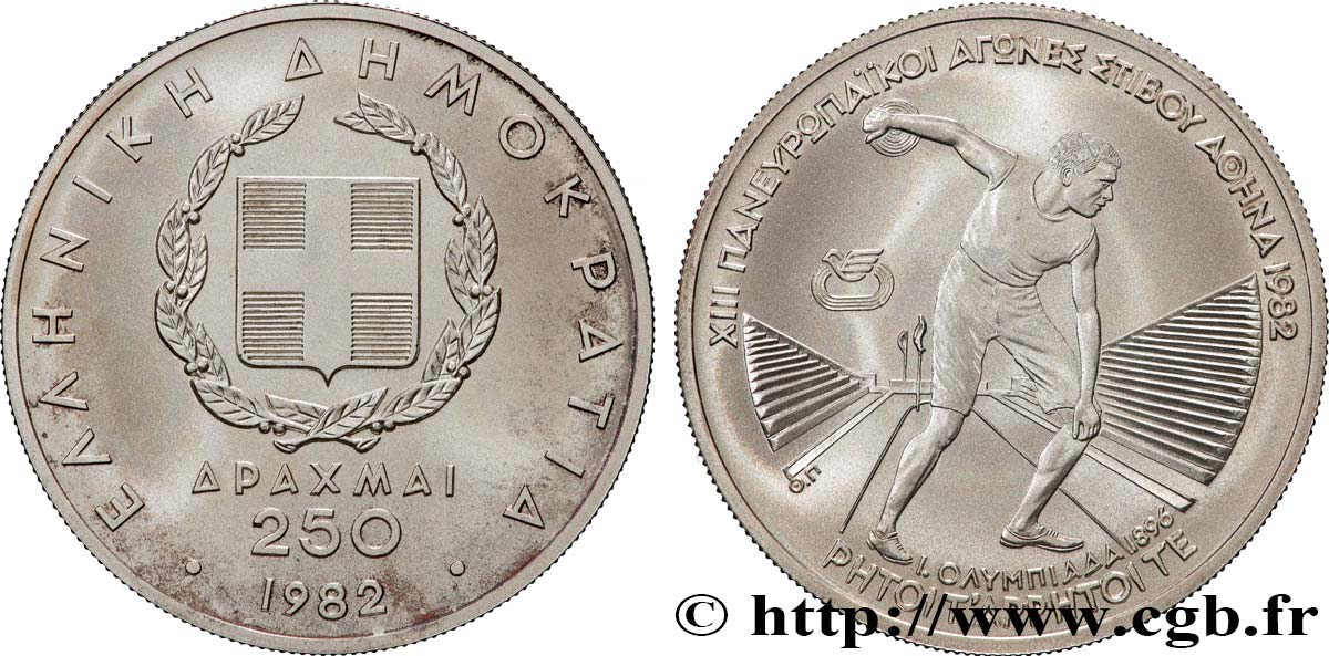 GREECE 250 Drachmes Jeux Pan-Européens / lancer du disque 1982  MS 