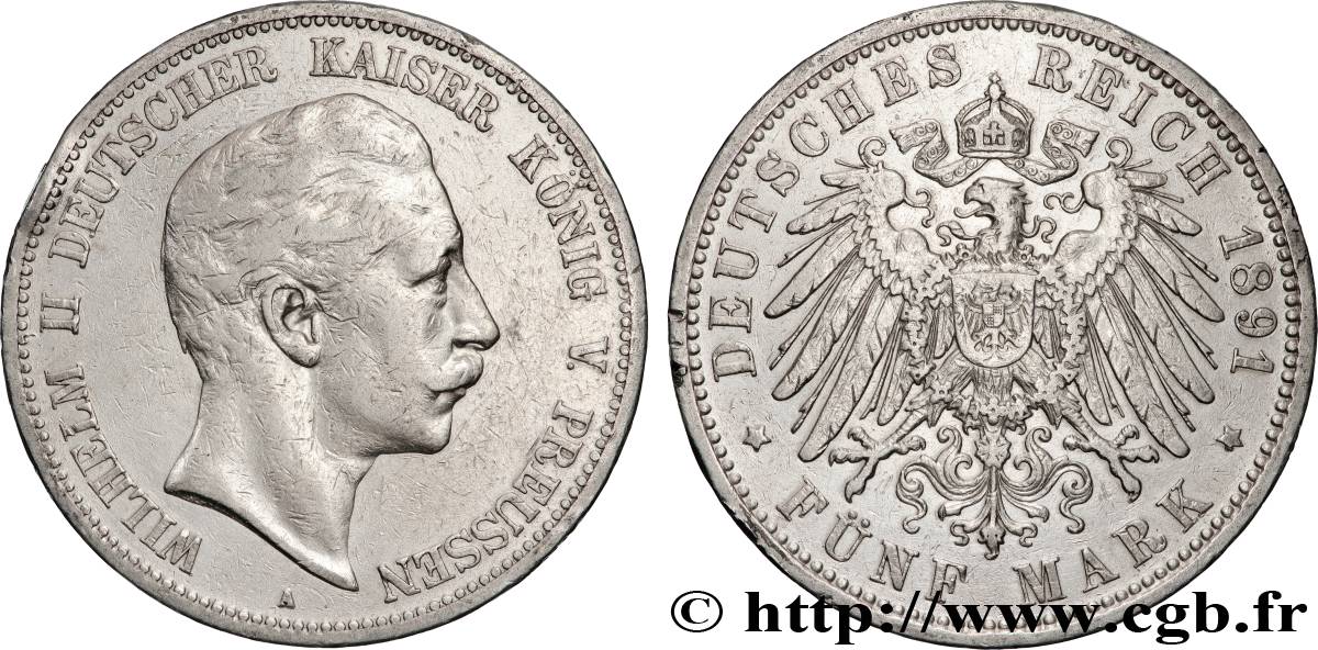 DEUTSCHLAND - PREUßEN 5 Mark Guillaume II 1891 Berlin SS 