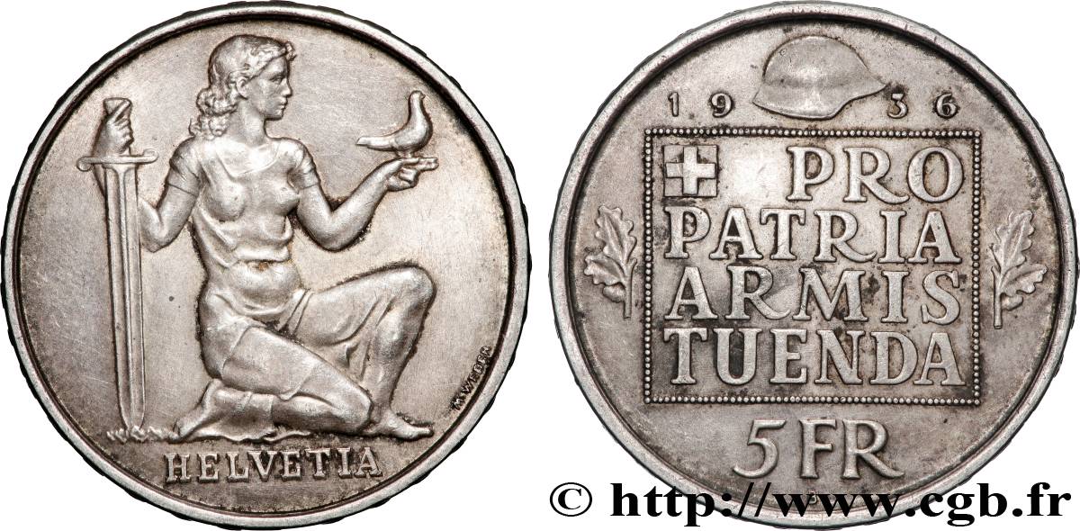 SVIZZERA  5 Francs fond pour l’armement 1936 Berne q.SPL 