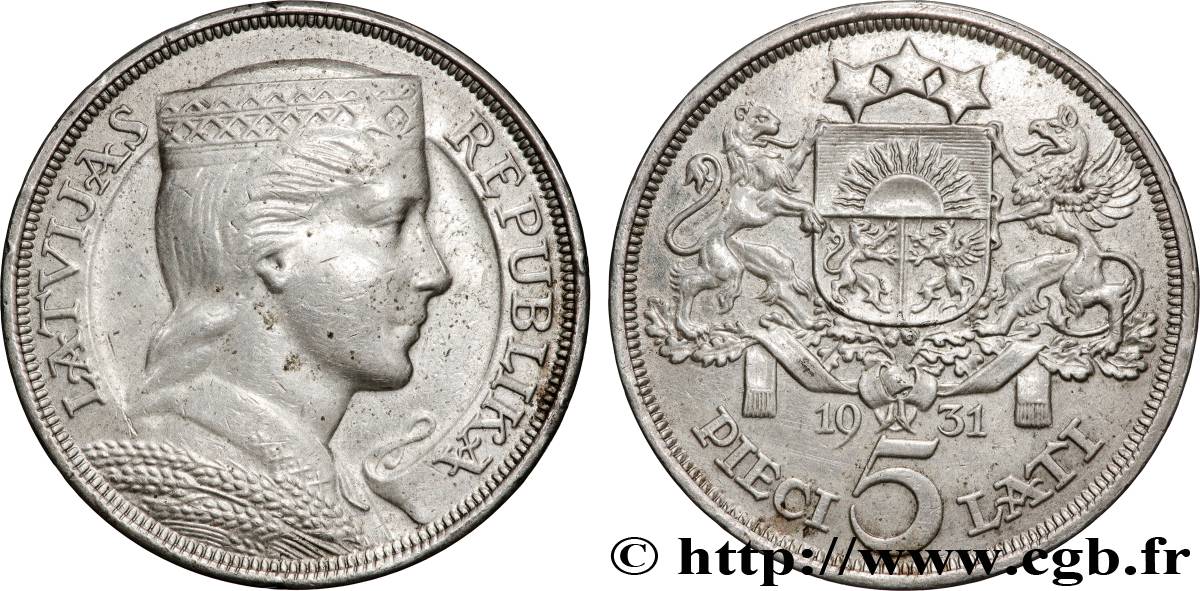 LATVIA 5 Lati 1931  XF 