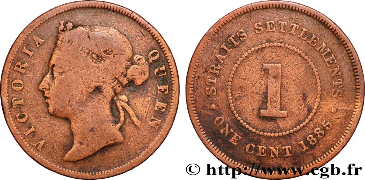 MALAYSIA - STRAITS SETTLEMENTS 1 Cent Straits Settlements Victoria 1885  VF 