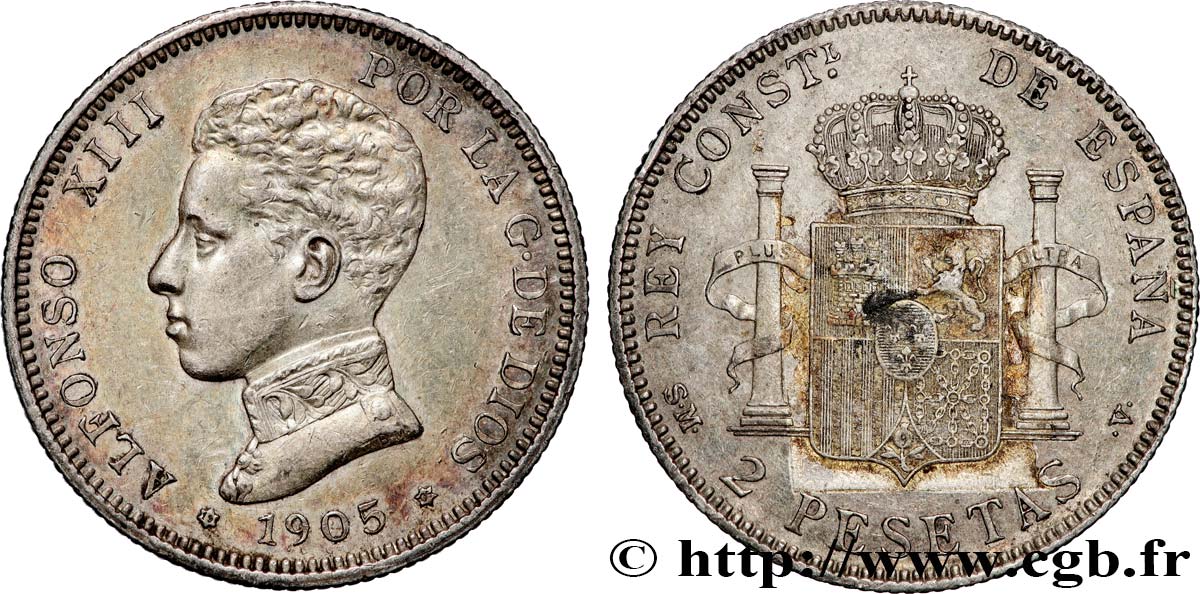 ESPAGNE 2 Pesetas Alphonse XIII 1905 Madrid TTB+ 