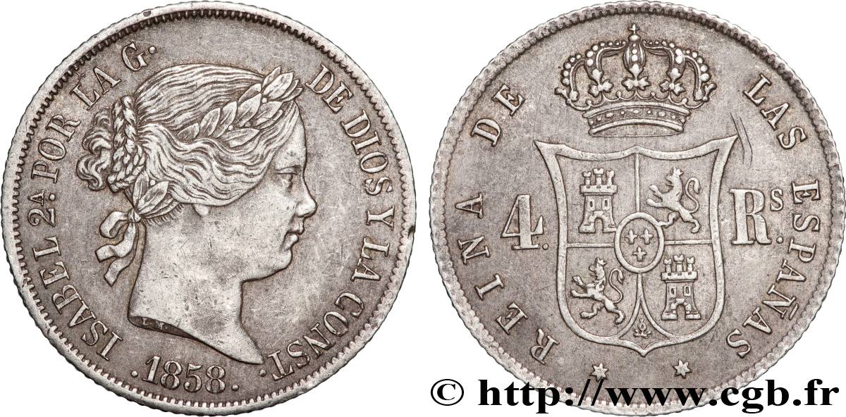 SPAIN 4 Reales Isabelle II 1858 Madrid XF/AU 