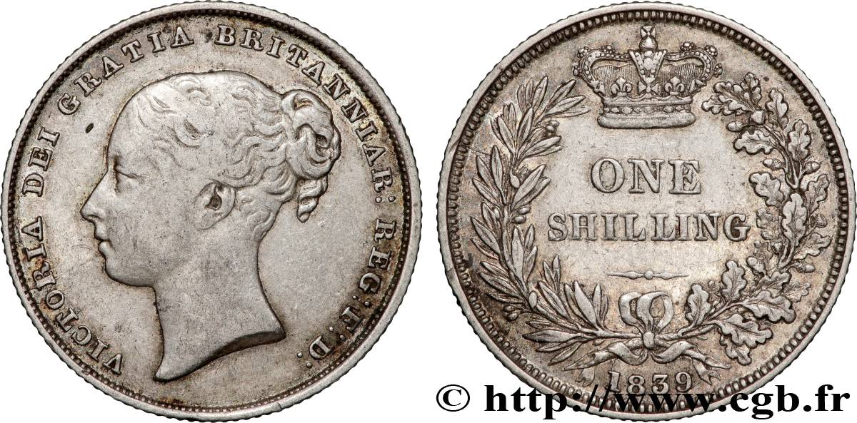 ROYAUME-UNI 1 Shilling Victoria tête jeune 1839  TTB 