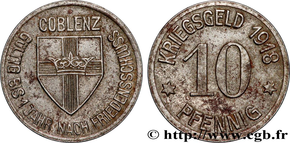 ALLEMAGNE - Notgeld 10 Pfennig Coblenz (Coblence) 1918  TTB 