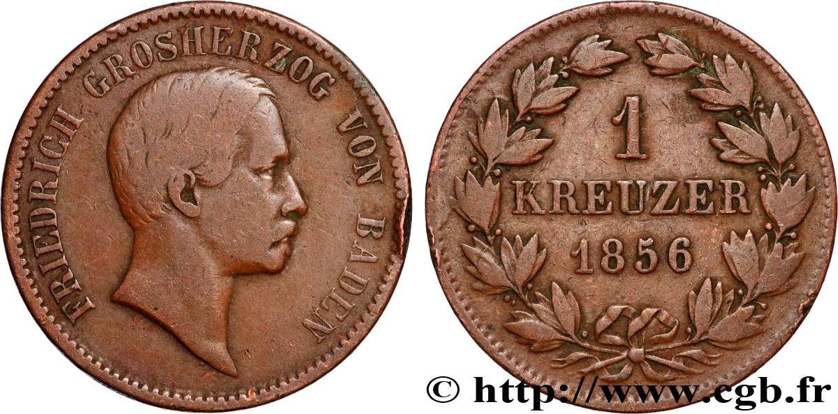 ALLEMAGNE - BADE 1 Kreuzer Frédéric de Bade 1856  TB 