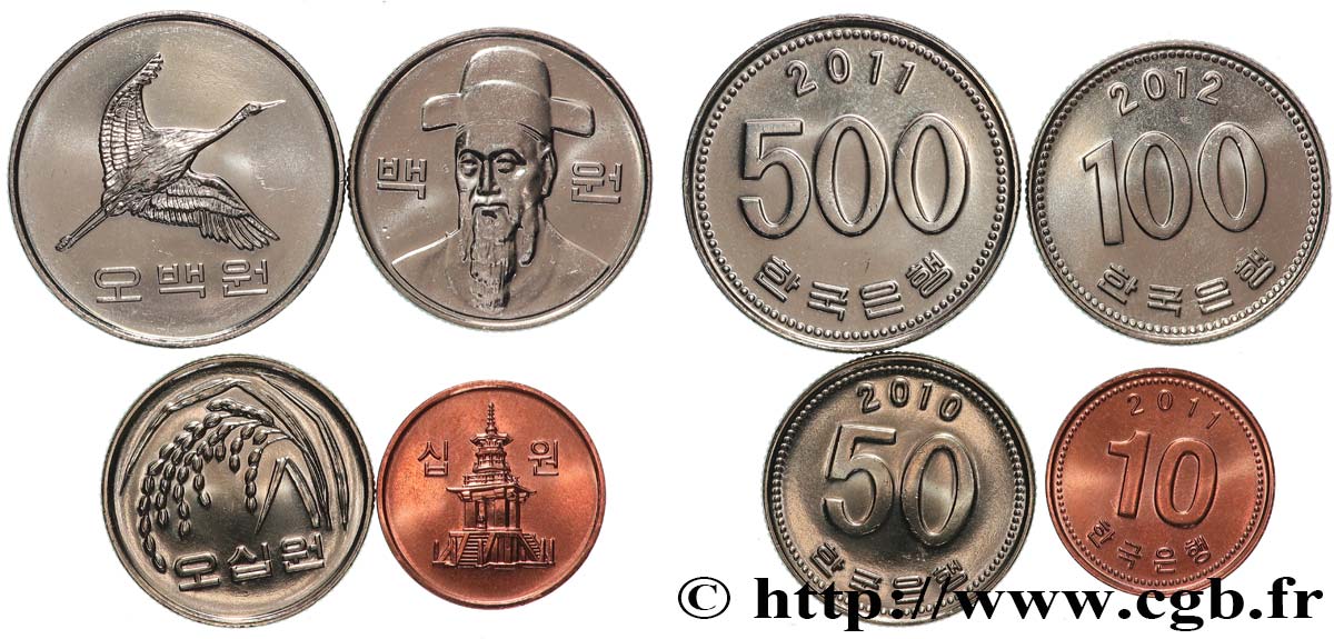 SOUTH KOREA  Lot de 4 monnaies 2010-2012 Daejeon MS 