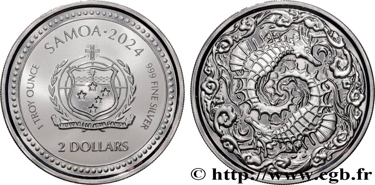 SILVER INVESTMENT 1 Oz - 2 Dollars Proof Hippocampe 2024  MS 