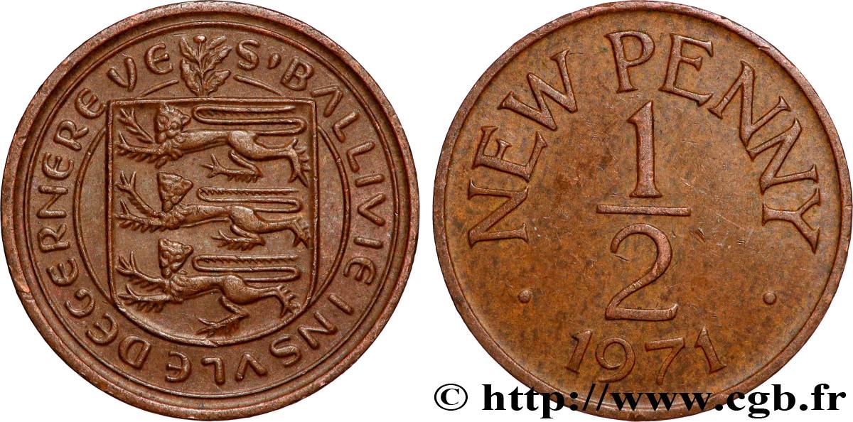GUERNESEY 1/2 New Penny 1971 Londres SUP 
