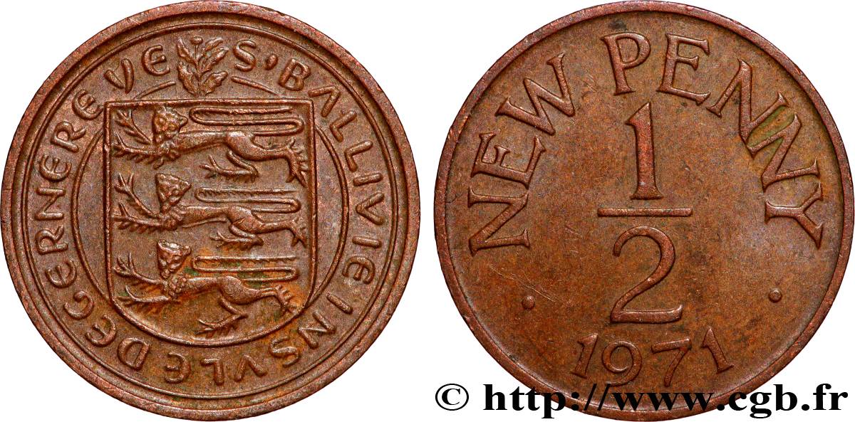 GUERNSEY 1/2 New Penny 1971 Londres AU 
