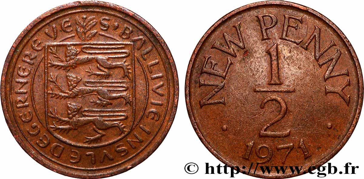 GUERNESEY 1/2 New Penny 1971 Londres SUP 
