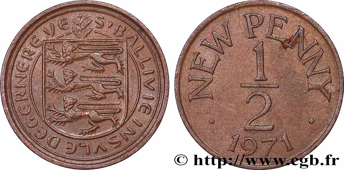 GUERNSEY 1/2 New Penny 1971 Londres AU 